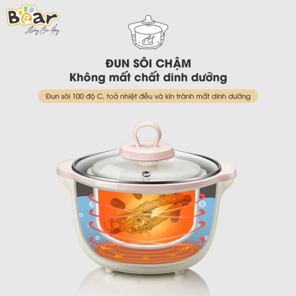 Nồi Nấu Chậm 1,6L Bear Chính Hãng Đa Năng Chưng Yến Điện Cách Thuỷ, Hầm Cháo, Nấu Cháo Chậm-SUBE002 - Hình ảnh 3