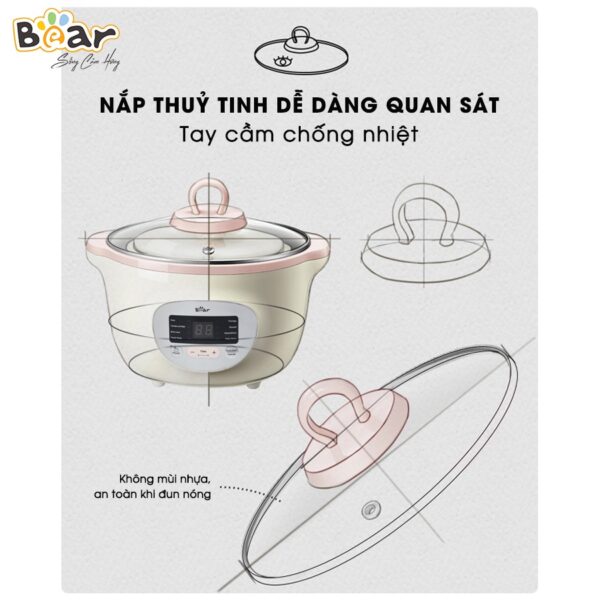 Nồi Nấu Chậm 1,6L Bear Chính Hãng Đa Năng Chưng Yến Điện Cách Thuỷ, Hầm Cháo, Nấu Cháo Chậm-SUBE002 - Hình ảnh 6