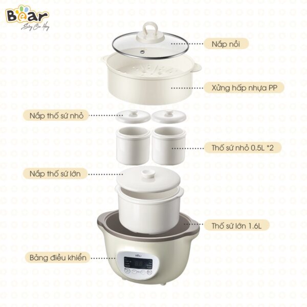 Nồi Nấu Chậm 1,6L Bear Chính Hãng Đa Năng Chưng Yến Điện Cách Thuỷ, Hầm Cháo, Nấu Cháo Chậm-SUBE002 - Hình ảnh 7
