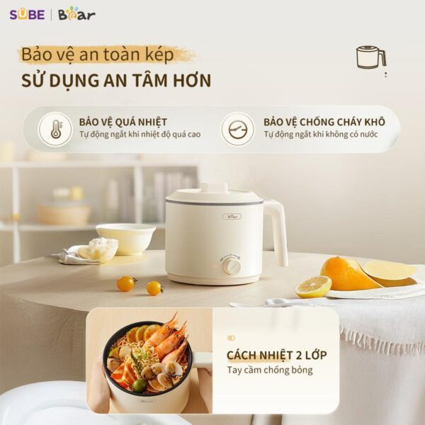 Nồi Điện Đa Năng Bear Nồi Điện Mini Hấp Nấu Lẩu Hầm Chiên Xào Chống Dính Dung Tích 1.2L MC-4H16H - Hình ảnh 8