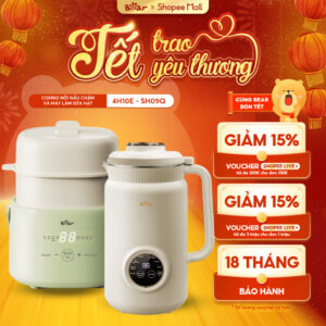 Nồi Nấu Chậm Bear 1L Có Xửng Hấp 4H10E Và Máy Làm Sữa Hạt Bear Đa Năng Tiết Kiệm Thời Gian