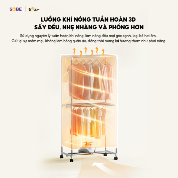 Tủ Sấy Quần Áo Bear Máy Sấy Quần Áo Ẩm Ướt Tủ Sấy Quần Áo Gấp Gọn Khử Trùng Diệt Khuẩn - Hình ảnh 6