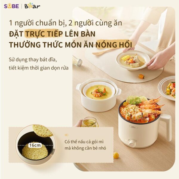 Nồi Điện Đa Năng Bear Nồi Điện Mini Hấp Nấu Lẩu Hầm Chiên Xào Chống Dính Dung Tích 1.2L MC-4H16H - Hình ảnh 3