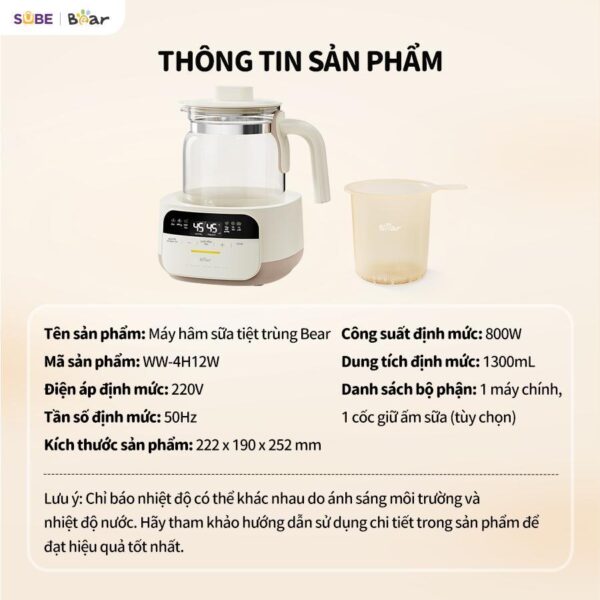 Máy Đun Nước Và Hâm Nước Pha Sữa BEAR Máy Hâm Sữa Dung Tích 1.3L Giữ Nhiệt Ổn Định WW-4H12W - Hình ảnh 9