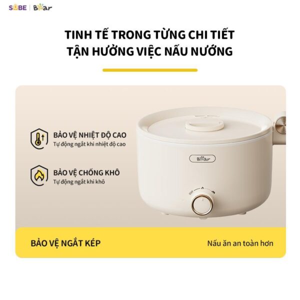 Nồi Điện Đa Năng Bear Nồi Nấu Hầm Lẩu Hấp Có Tay Cầm Gấp Gọn Chống Dính Dung Tích 1.6L MC-4H16G - Hình ảnh 7