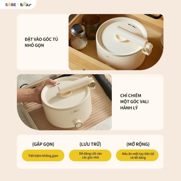 Nồi Điện Đa Năng Bear Nồi Nấu Hầm Lẩu Hấp Có Tay Cầm Gấp Gọn Chống Dính Dung Tích 1.6L MC-4H16G - Hình ảnh 2