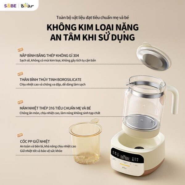 Máy Đun Nước Và Hâm Nước Pha Sữa BEAR Máy Hâm Sữa Dung Tích 1.3L Giữ Nhiệt Ổn Định WW-4H12W - Hình ảnh 6