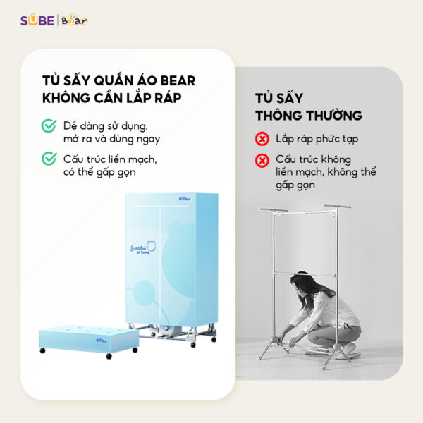 Tủ Sấy Quần Áo Bear Máy Sấy Đồ Gấp Gọn Sấy Sưởi Khô Quần Áo Kháng Khuẩn PCD - 4H12G - Hình ảnh 8