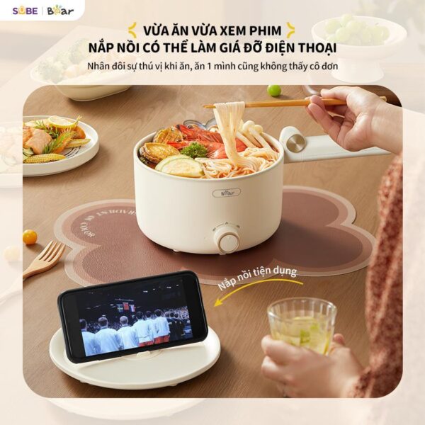 Nồi Điện Đa Năng Bear Nồi Nấu Hầm Lẩu Hấp Có Tay Cầm Gấp Gọn Chống Dính Dung Tích 1.6L MC-4H16G - Hình ảnh 6