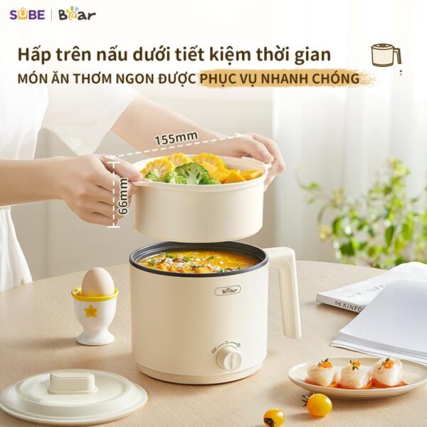 Nồi Điện Đa Năng Bear Nồi Điện Mini Hấp Nấu Lẩu Hầm Chiên Xào Chống Dính Dung Tích 1.2L MC-4H16H - Hình ảnh 2