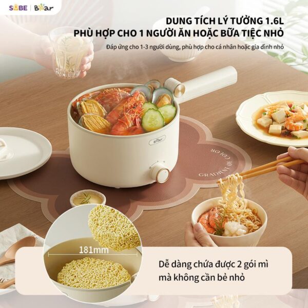 Nồi Điện Đa Năng Bear Nồi Nấu Hầm Lẩu Hấp Có Tay Cầm Gấp Gọn Chống Dính Dung Tích 1.6L MC-4H16G - Hình ảnh 5