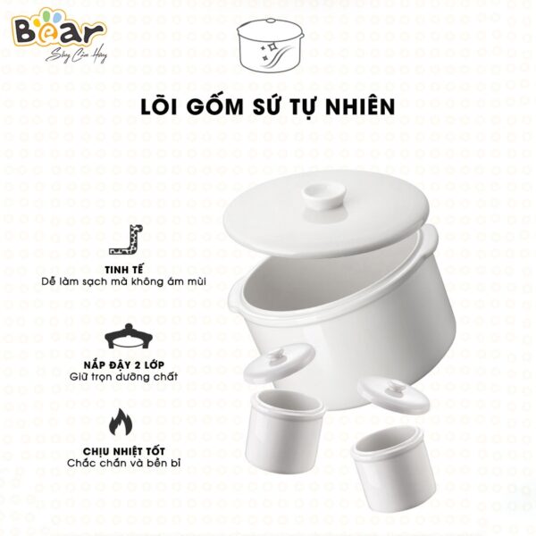 Nồi Nấu Chậm 1,6L Bear Chính Hãng Đa Năng Chưng Yến Điện Cách Thuỷ, Hầm Cháo, Nấu Cháo Chậm-SUBE002 - Hình ảnh 5
